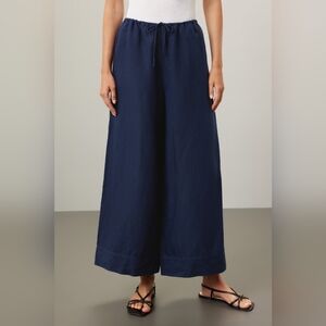 Onia Woman’s Navy Air Linen Wide Leg Drawstring Trousers Size LARGE